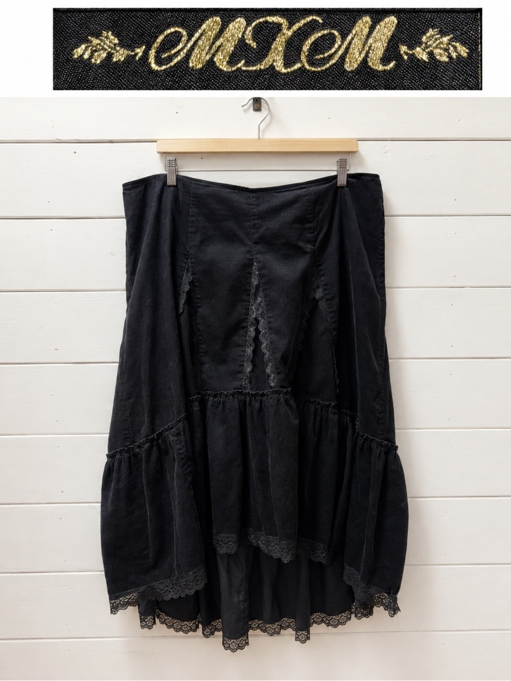 Black Corduroy Lace High-Low Skirt Size 16